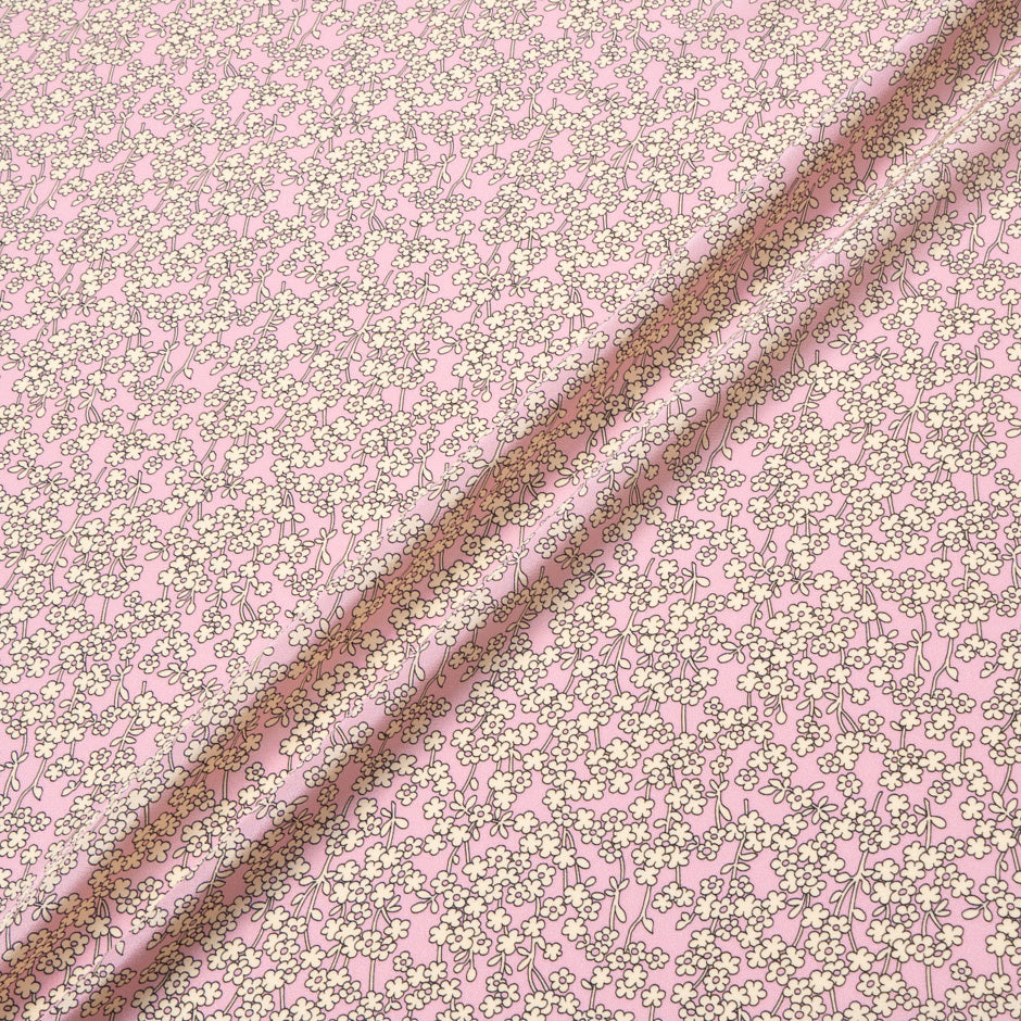 Petite Floral Printed Pink Silk Crêpe de Chine