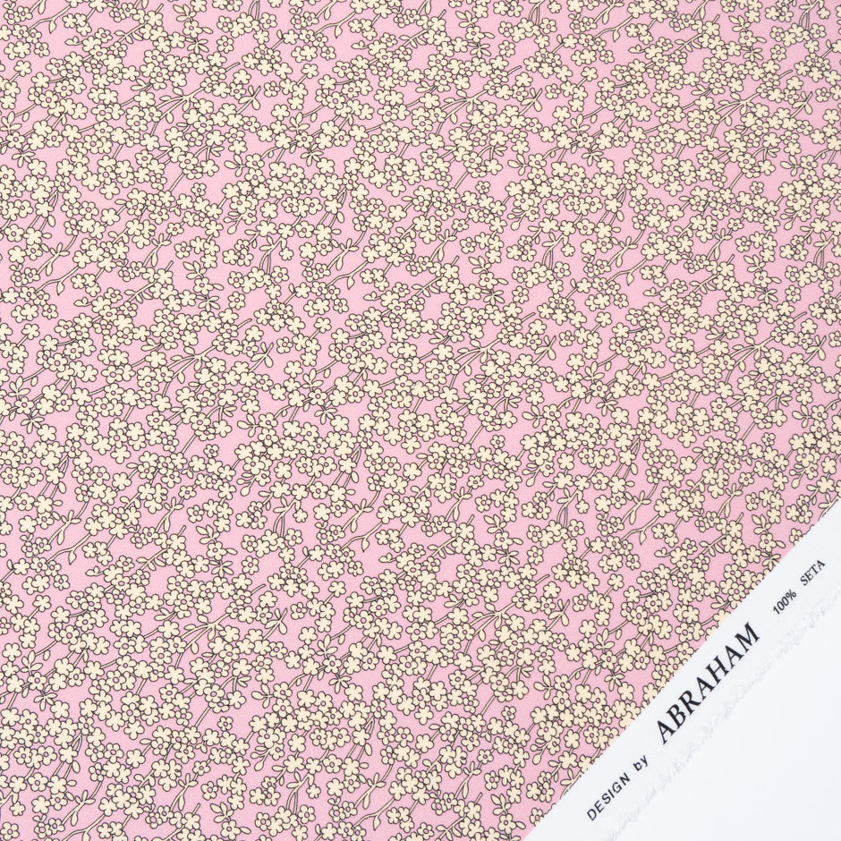 Petite Floral Printed Pink Silk Crêpe de Chine