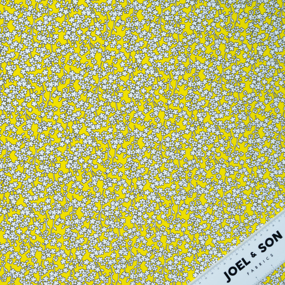 Petite Floral Printed Yellow Silk Crêpe de Chine