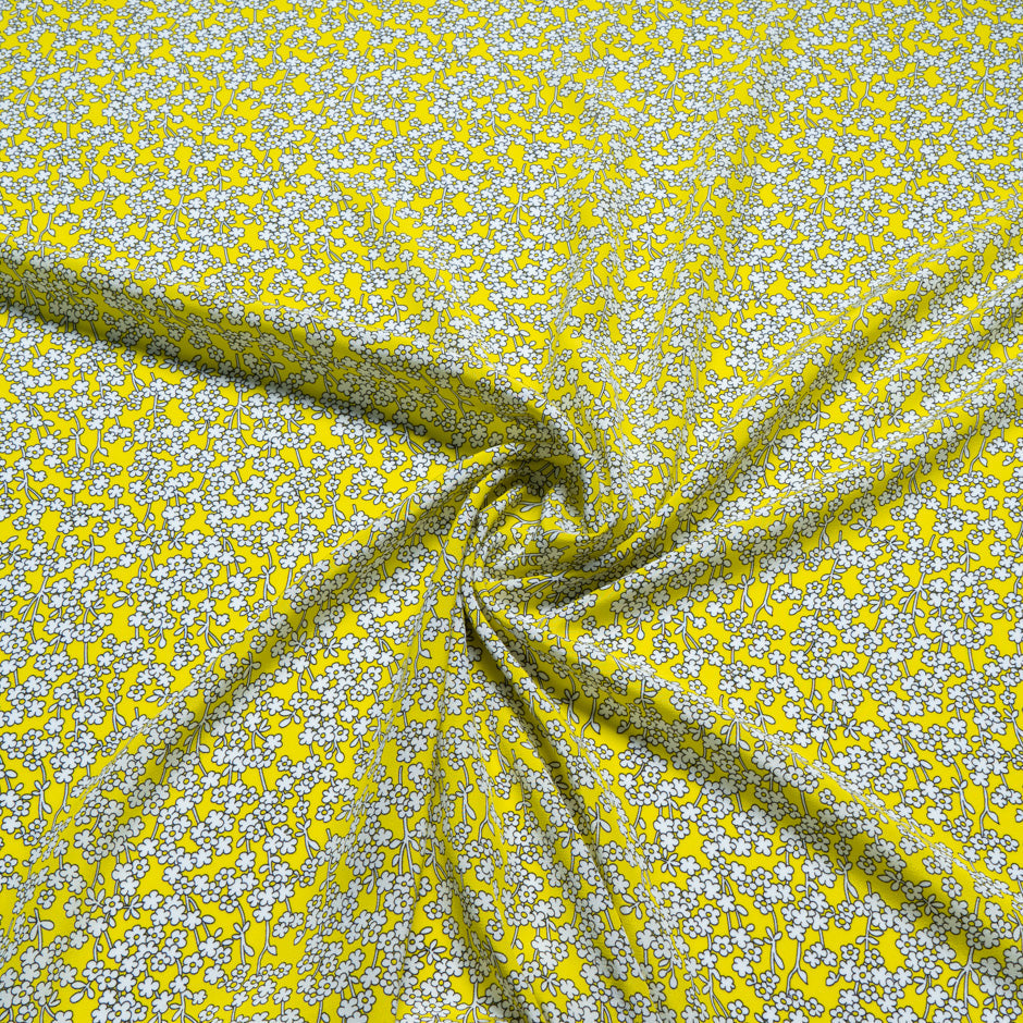 Petite Floral Printed Yellow Silk Crêpe de Chine