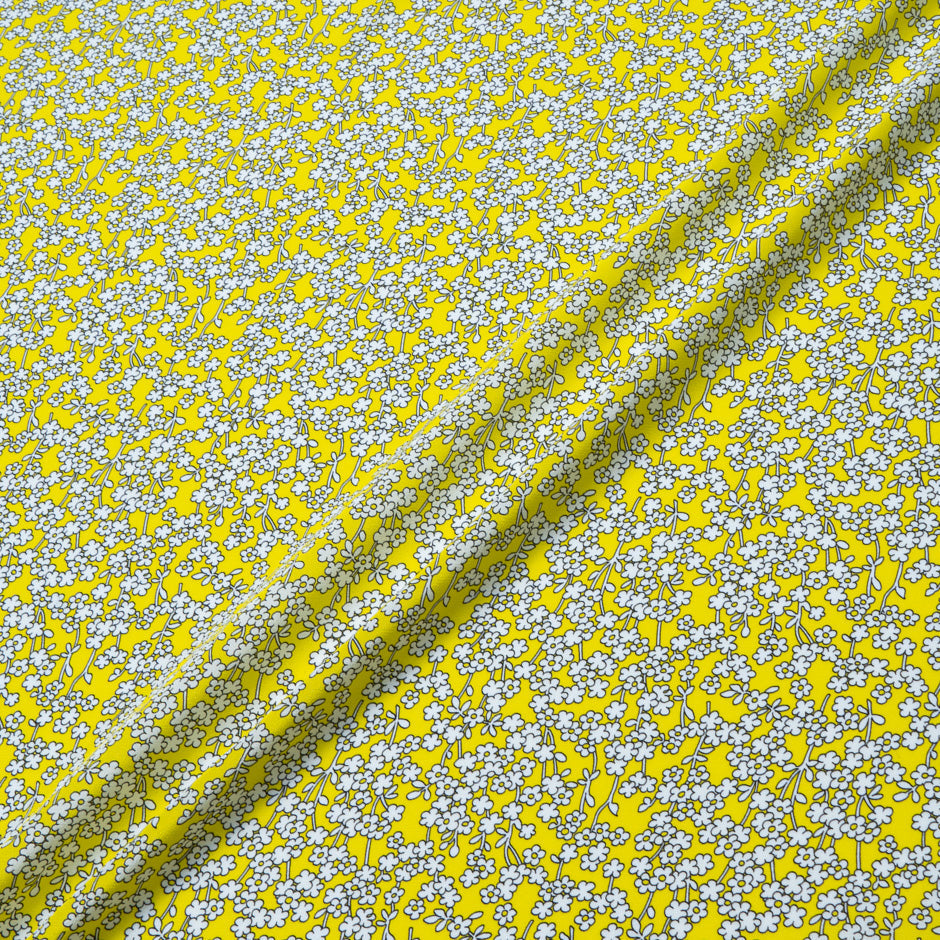 Petite Floral Printed Yellow Silk Crêpe de Chine
