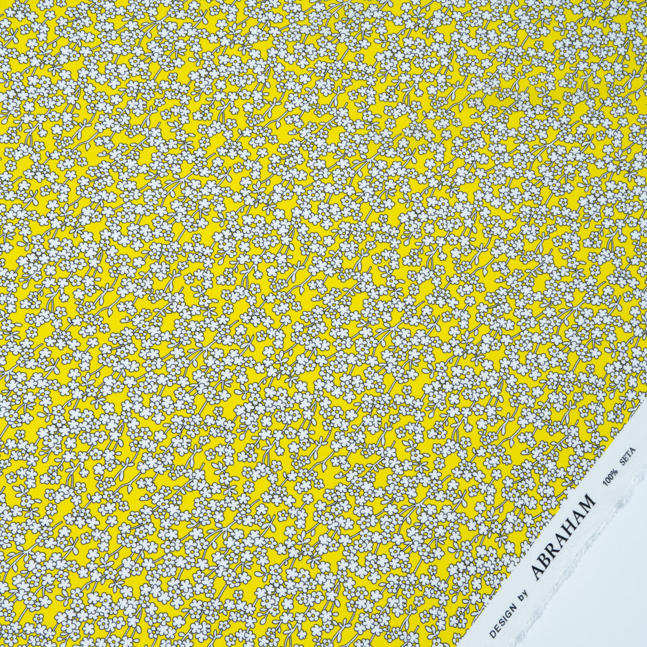 Petite Floral Printed Yellow Silk Crêpe de Chine