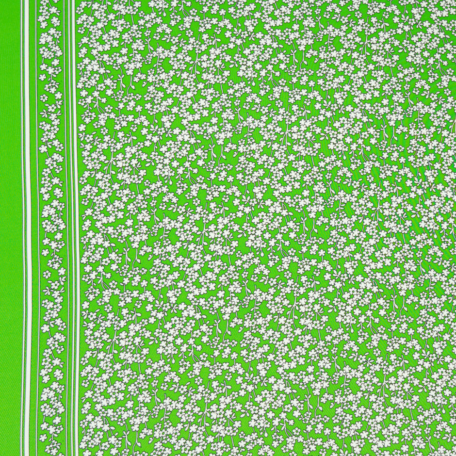 Petite Floral Printed Green Silk Crêpe de Chine