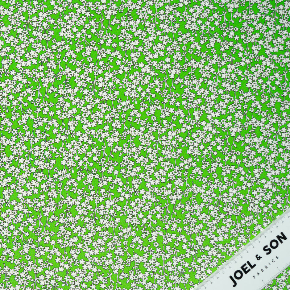 Petite Floral Printed Green Silk Crêpe de Chine