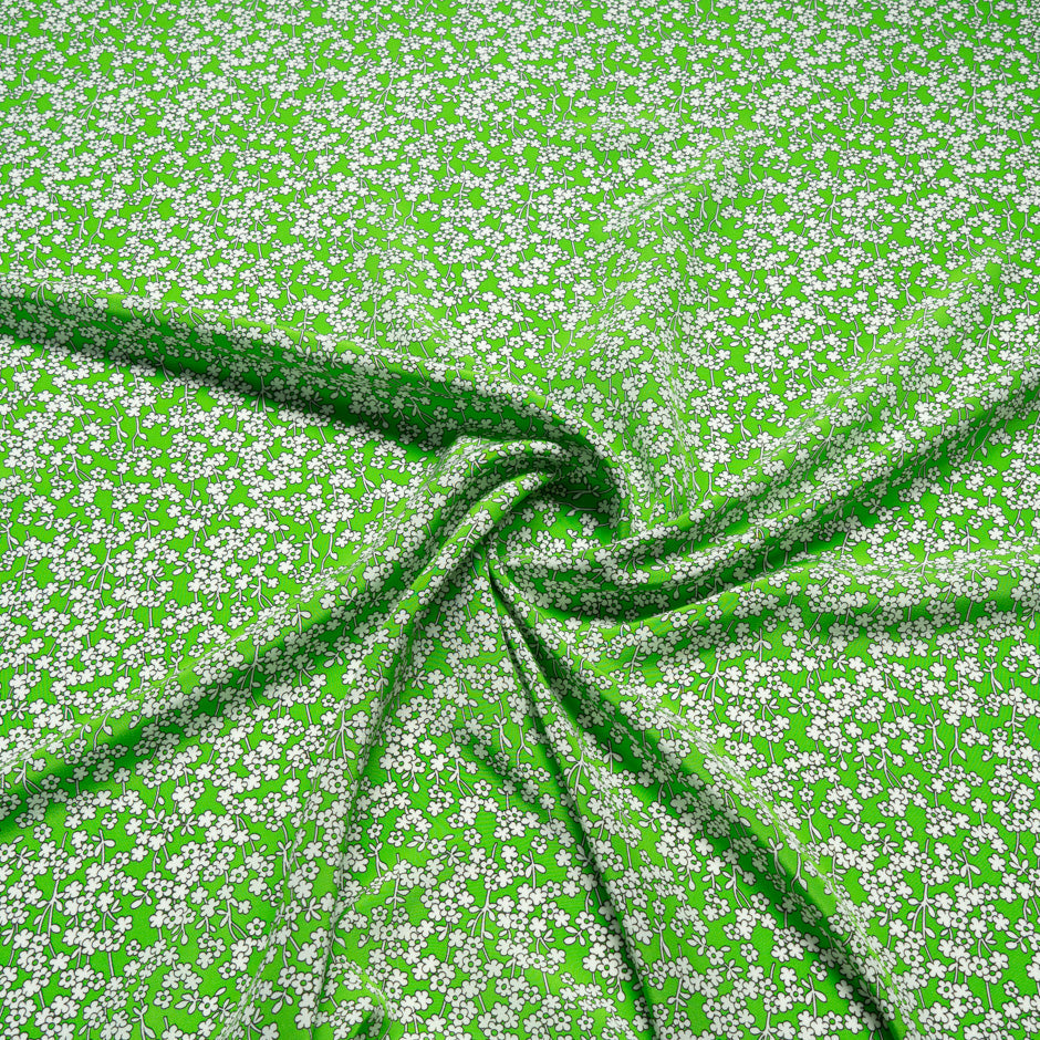 Petite Floral Printed Green Silk Crêpe de Chine