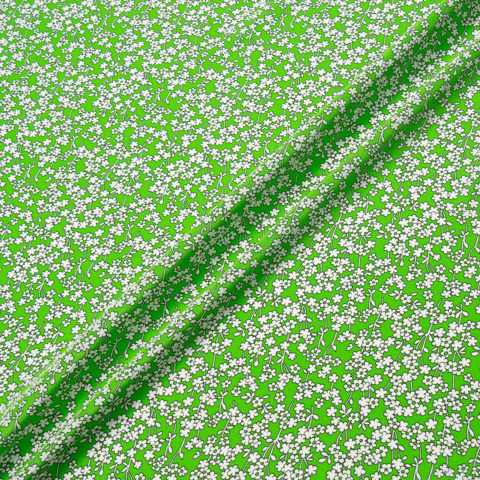 Petite Floral Printed Green Silk Crêpe de Chine
