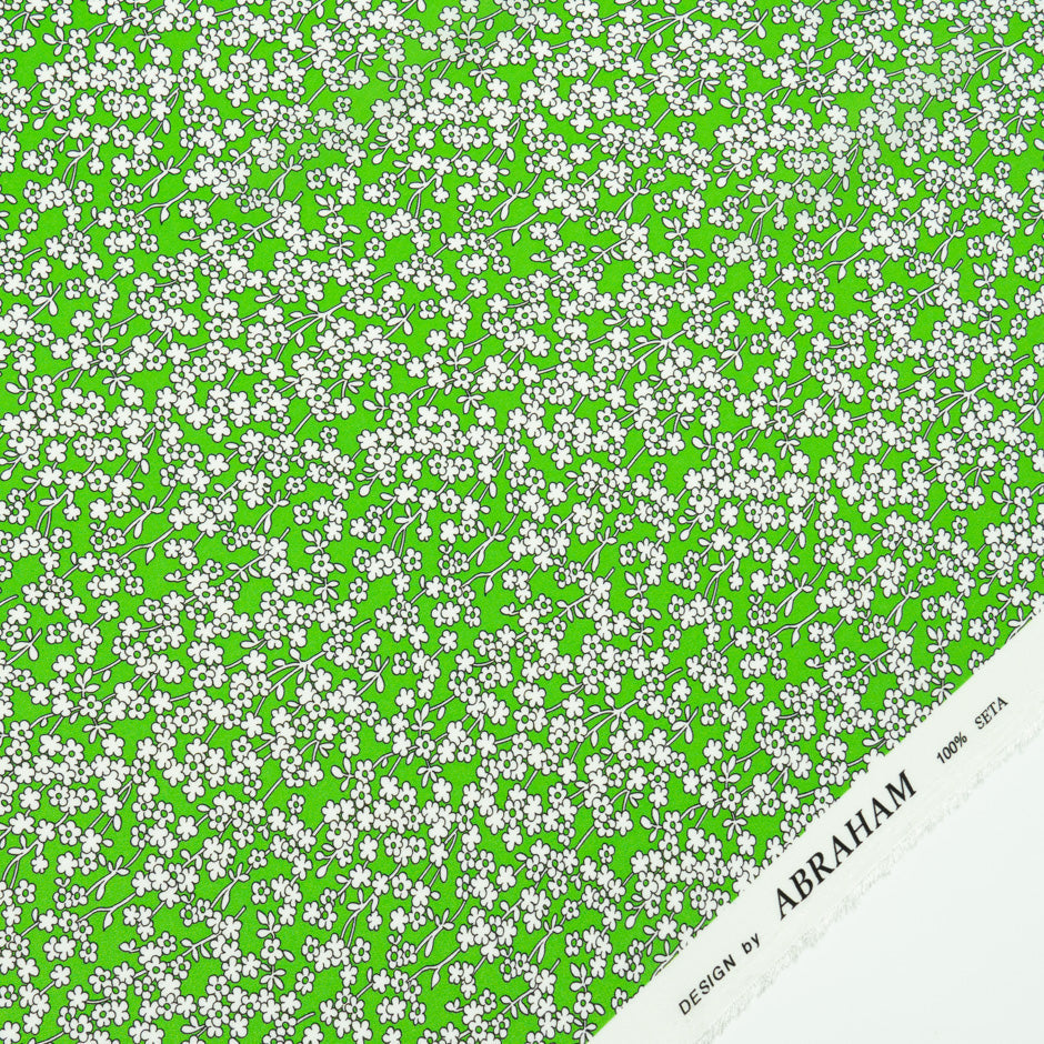 Petite Floral Printed Green Silk Crêpe de Chine