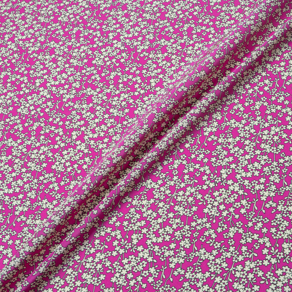 Yellow Floral Printed Pink Silk Crêpe de Chine