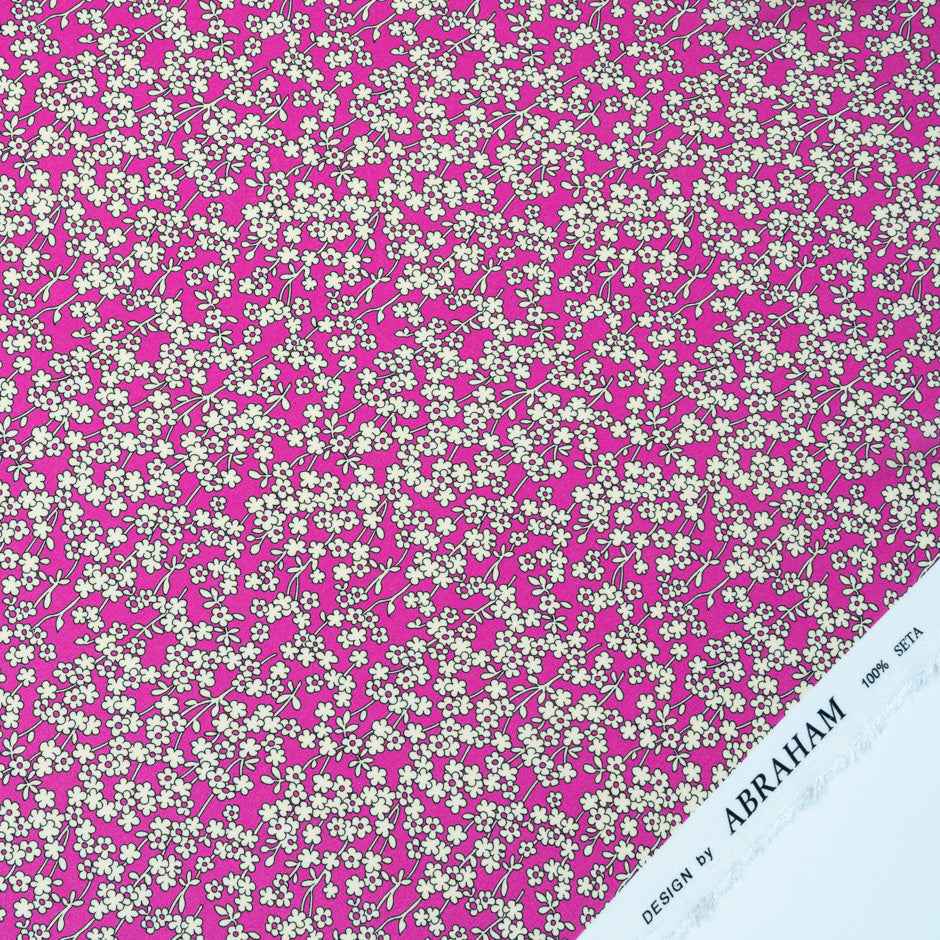 Yellow Floral Printed Pink Silk Crêpe de Chine