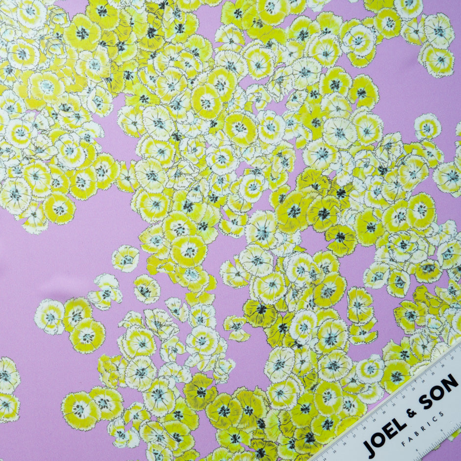 Green Floral Printed Lilac Pure Silk Chiffon