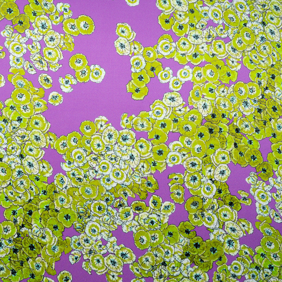 Green Floral Printed Lilac Double Silk Crêpe