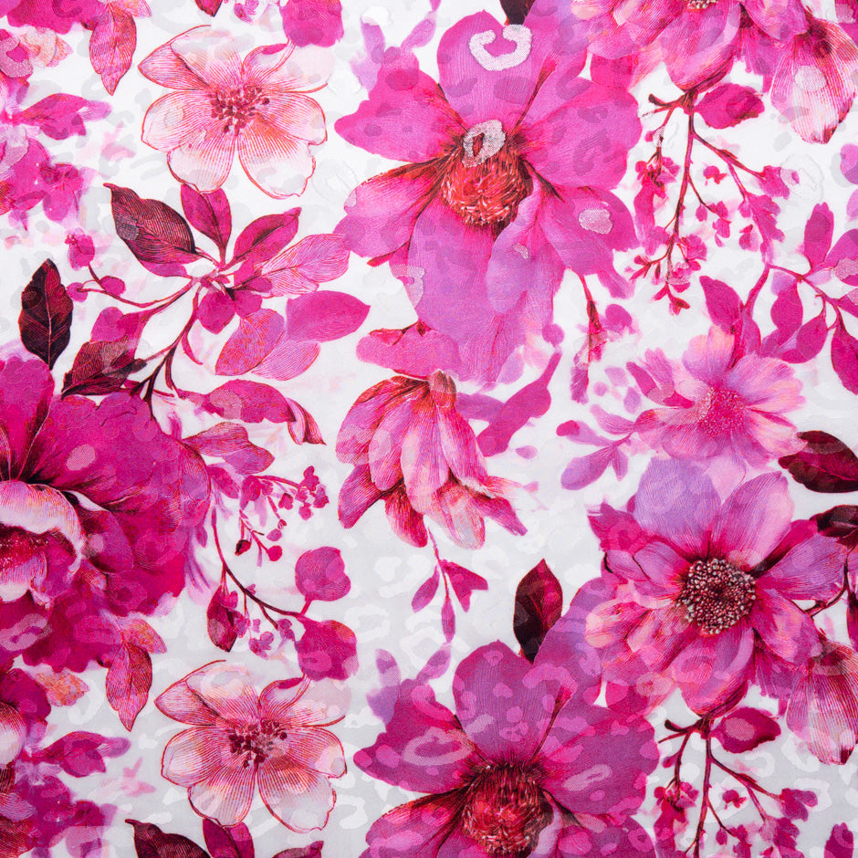 Large Pink Floral Printed Metallic Silk Jacquard