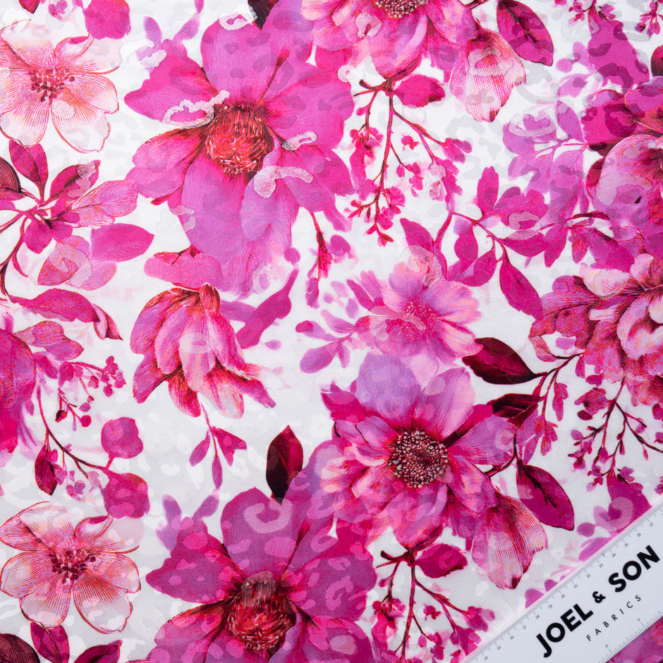 Large Pink Floral Printed Metallic Silk Jacquard
