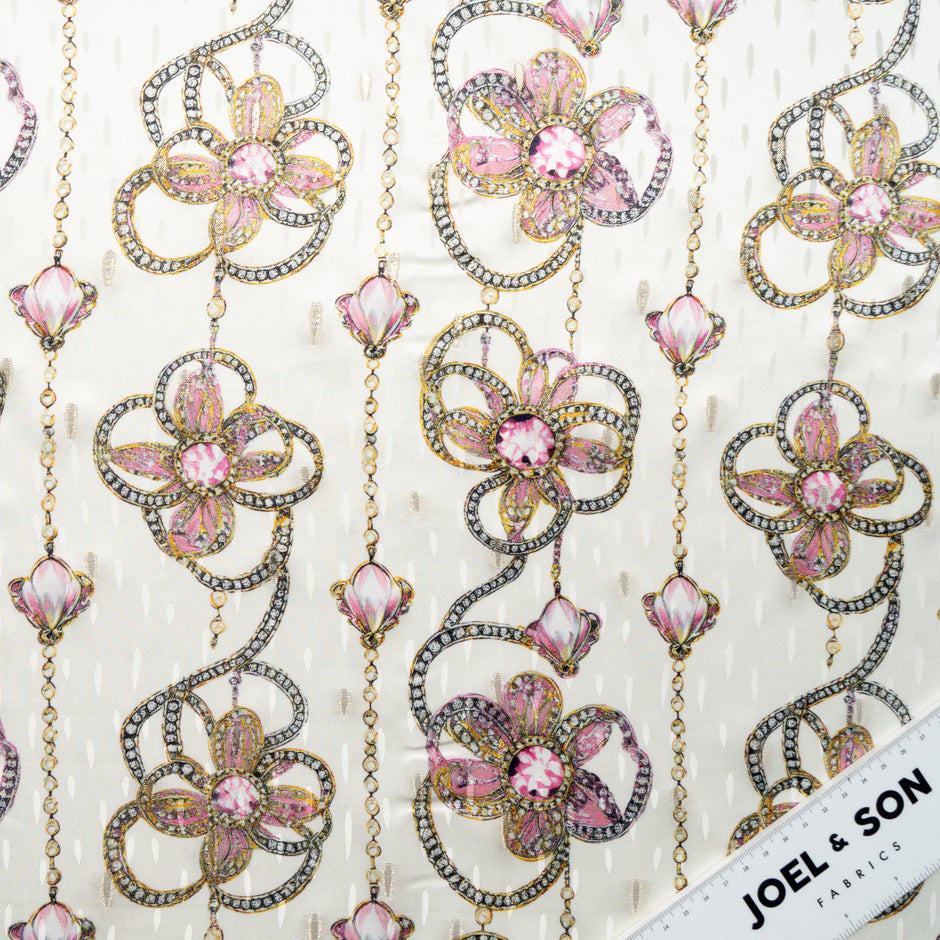 Pink Jewel Printed Metallic Silk Jacquard