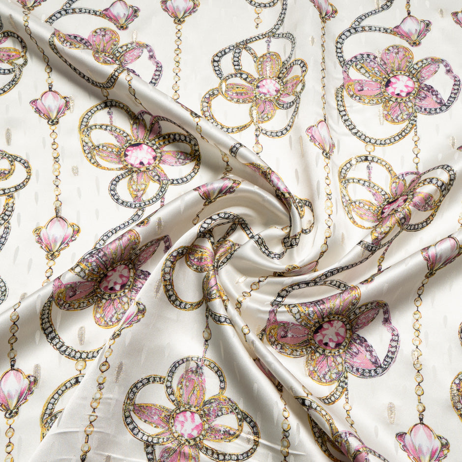 Pink Jewel Printed Metallic Silk Jacquard