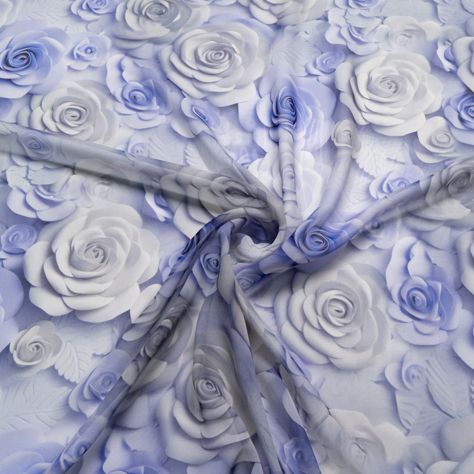 Lilac Floral Printed Pure Silk Georgette