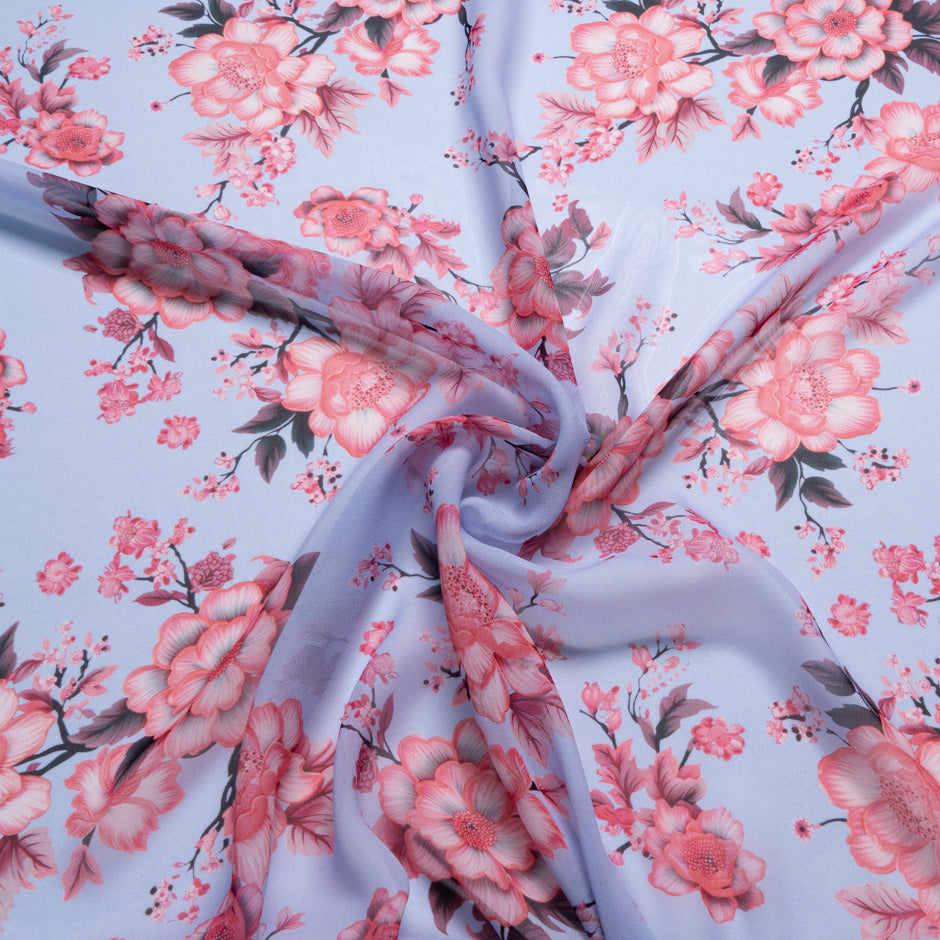 Soft Red Floral Printed Pure Silk Georgette