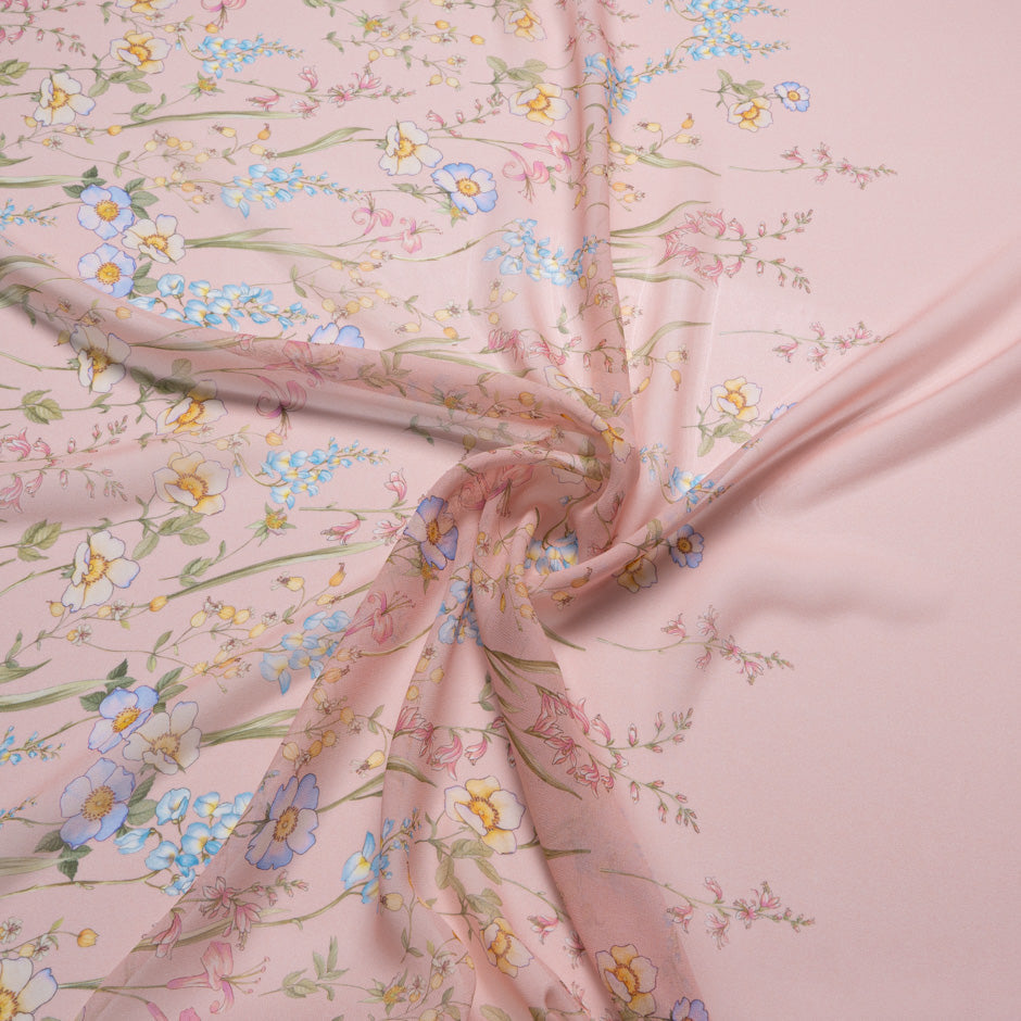 Wild Floral Printed Pink Pure Silk Georgette