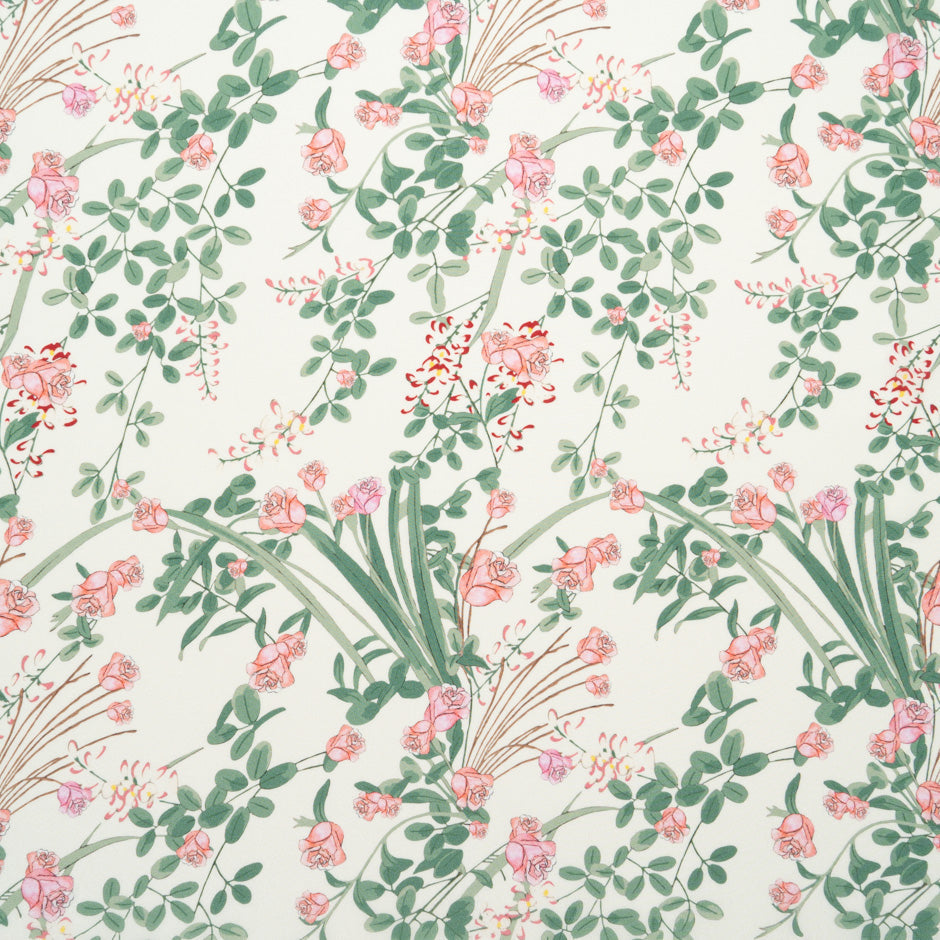 Rose Floral Printed Cream Silk Crêpe de Chine