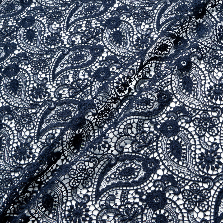 Dark Blue Paisley & Floral Guipure Lace