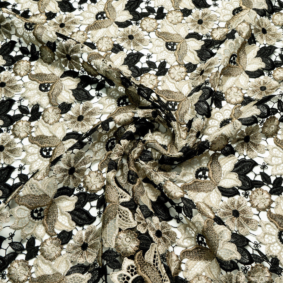 Black & Gold Metallic Floral Guipure Lace