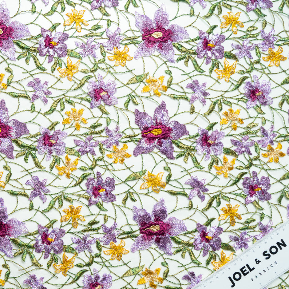 Lilac & YellowFloral Embroidered Tulle