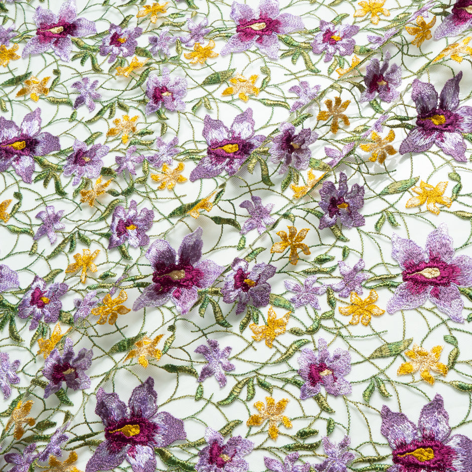 Lilac & YellowFloral Embroidered Tulle
