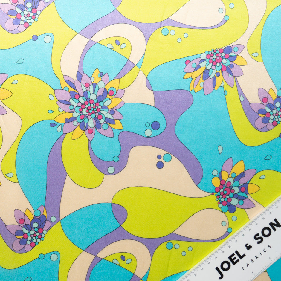 Lilac, Blue & Chartreuse Retro Printed Silk & Cotton Blend
