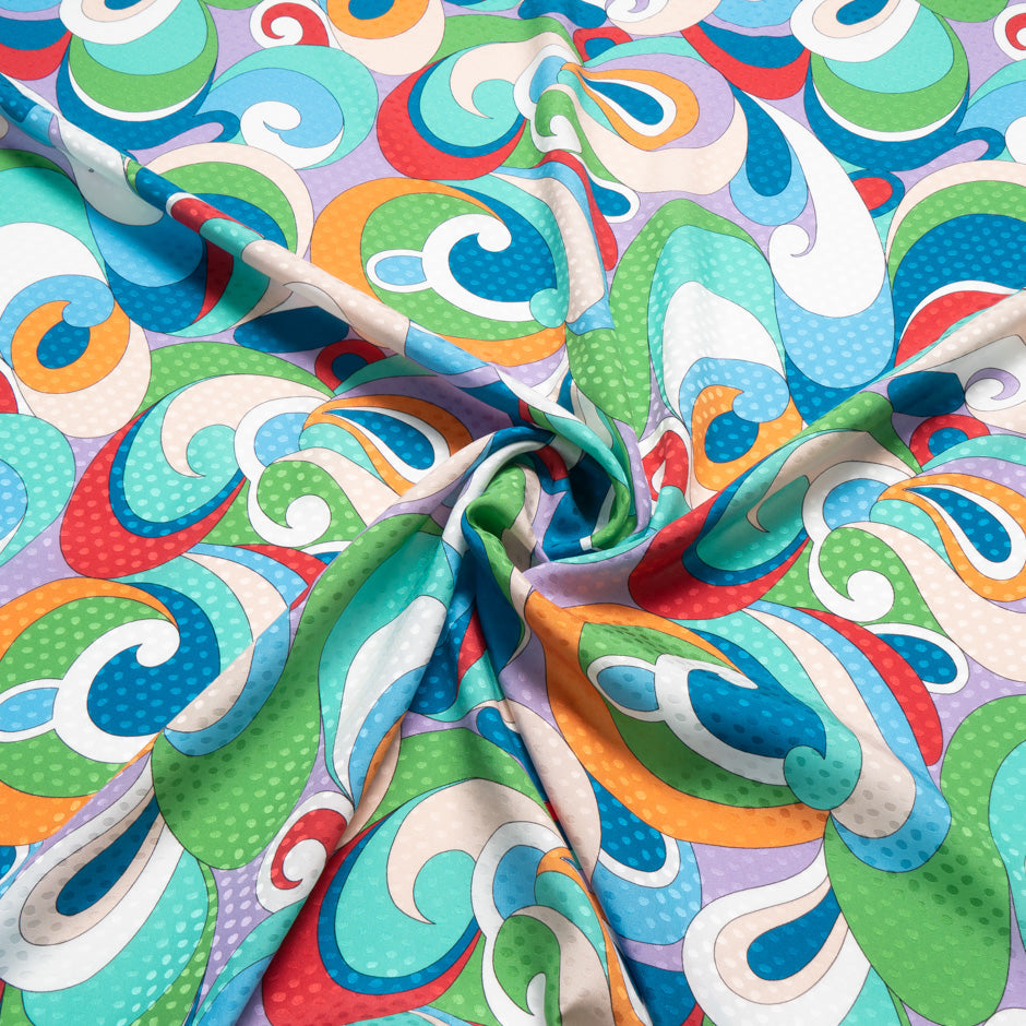 Blue & Multi-Coloured Geo Printed Silk Jacquard