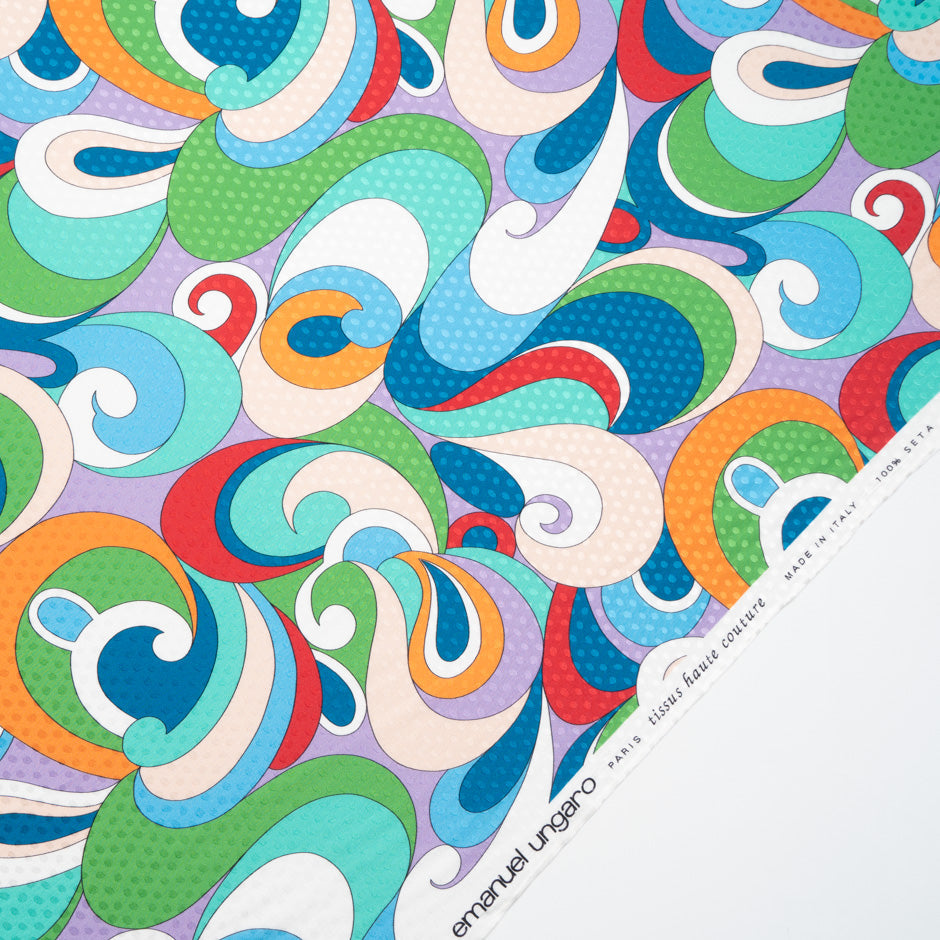 Blue & Multi-Coloured Geo Printed Silk Jacquard