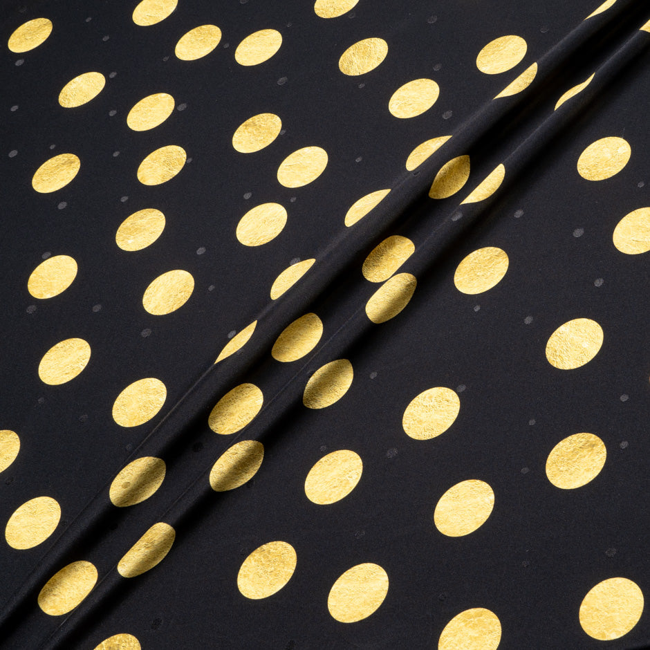 Large Yellow Spot Printed Black Silk Jacquard