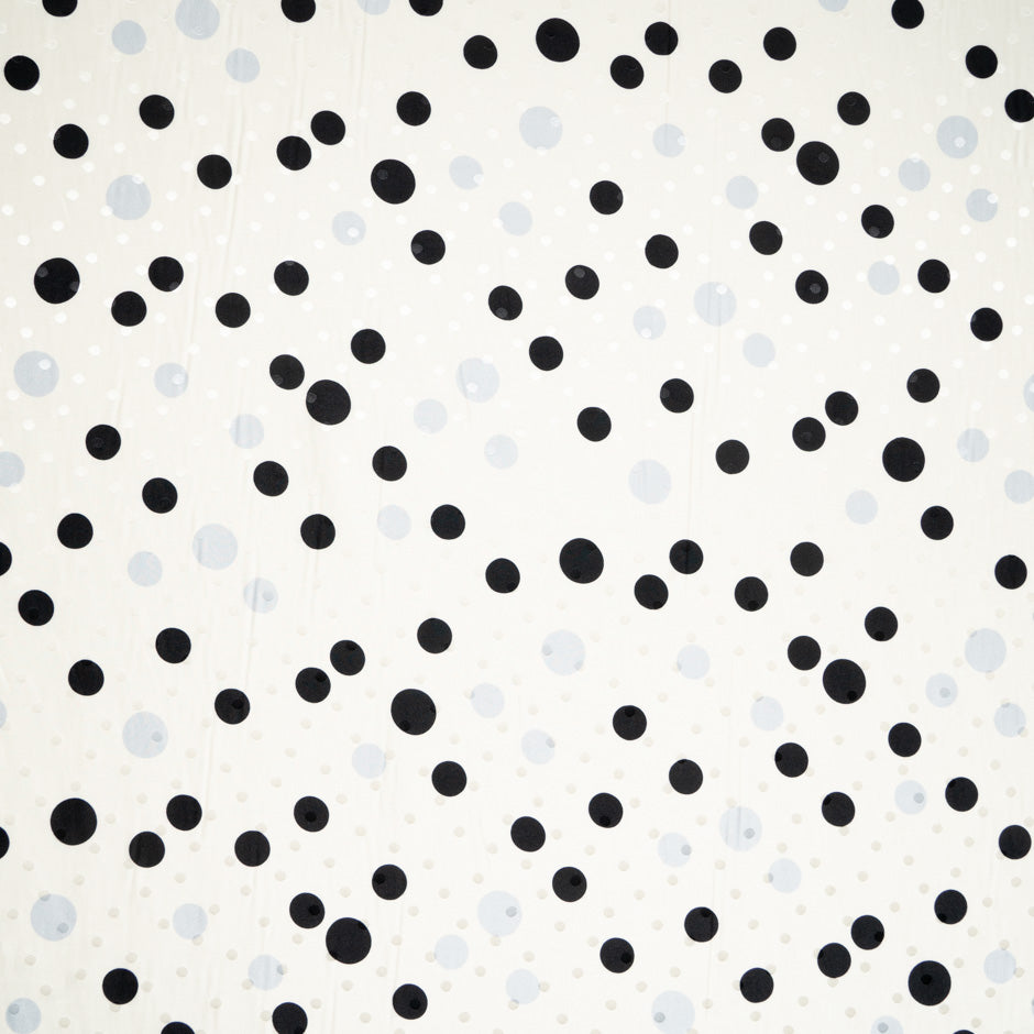 Black & Grey Spotted Cream Pure Silk Jacquard