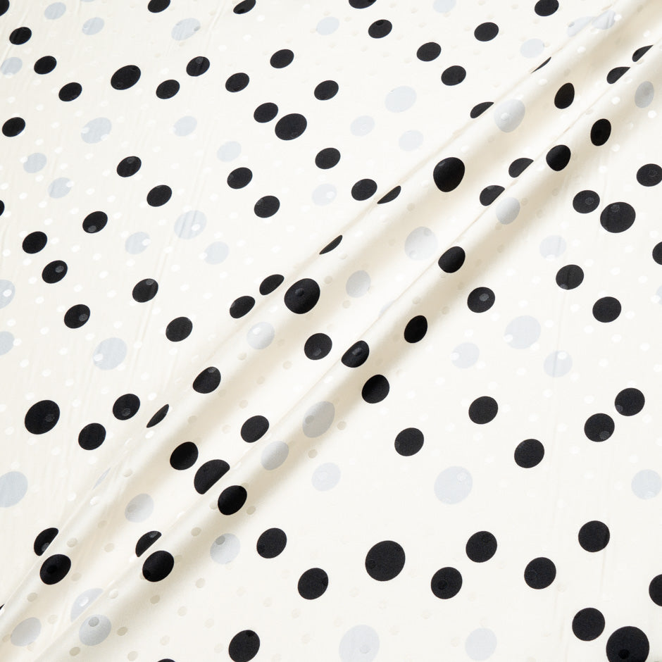 Black & Grey Spotted Cream Pure Silk Jacquard