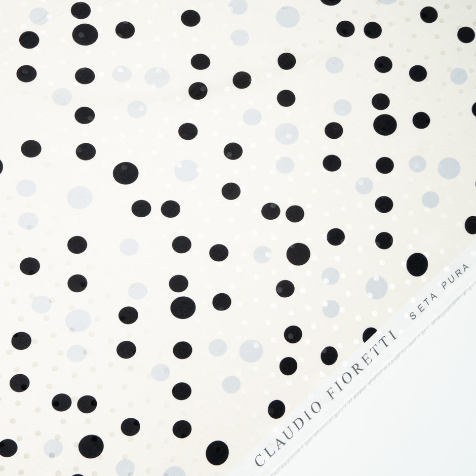 Black & Grey Spotted Cream Pure Silk Jacquard