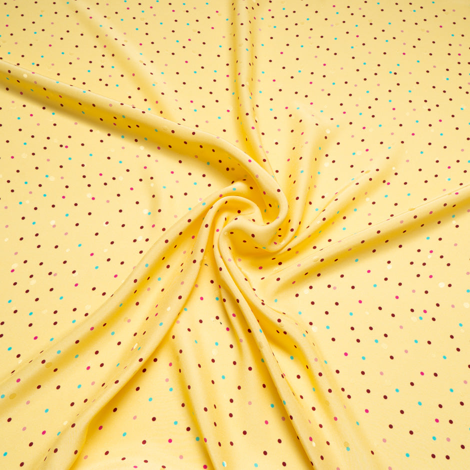 Multi-Coloured Spot Printed Yellow Silk Jacquard