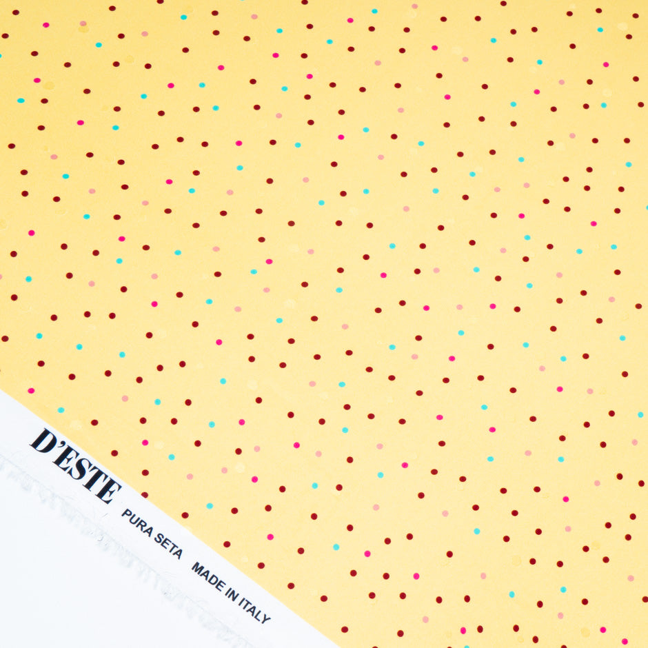 Multi-Coloured Spot Printed Yellow Silk Jacquard