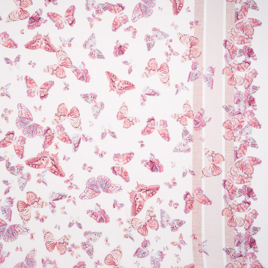 Pink Butterfly Printed Ivory Linen