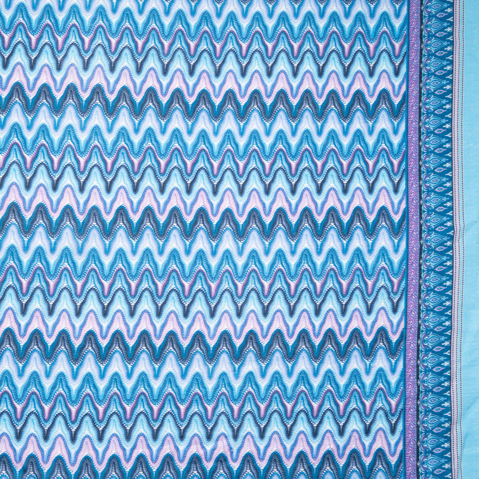 Blue Zig Zag Knit Printed Linen
