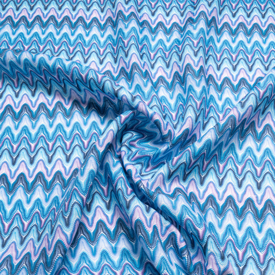 Blue Zig Zag Knit Printed Linen
