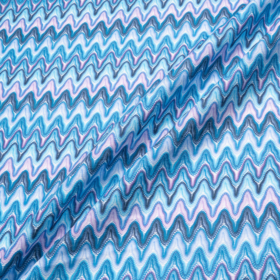 Blue Zig Zag Knit Printed Linen