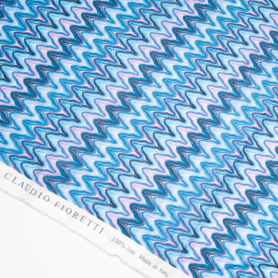 Blue Zig Zag Knit Printed Linen