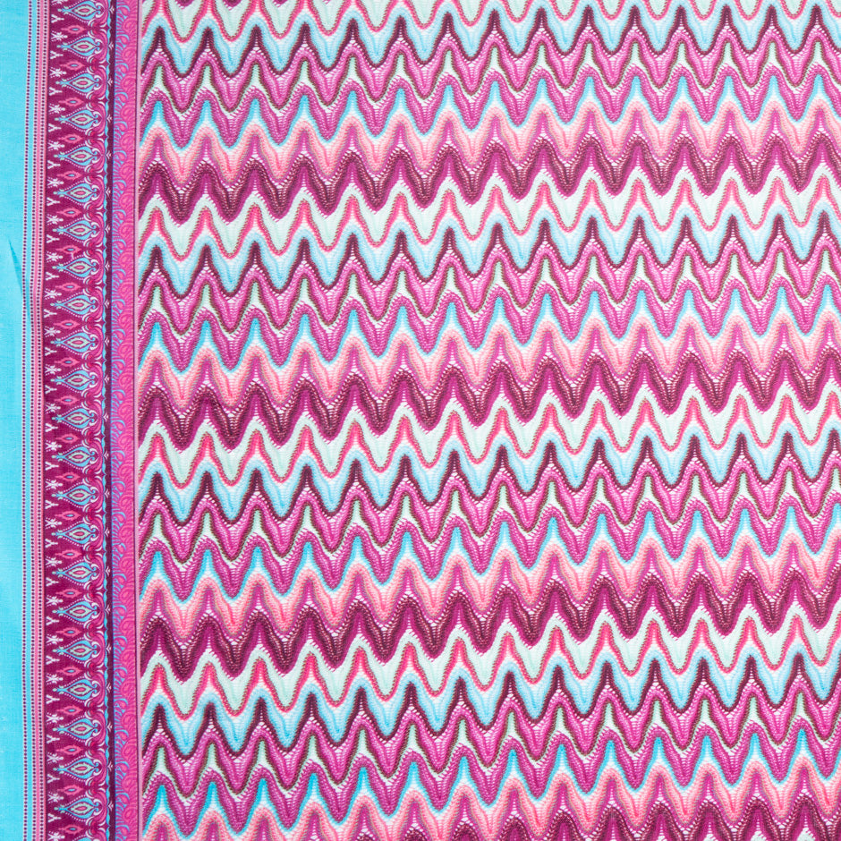 Pink & Blue Zig Zag Knit Printed Linen