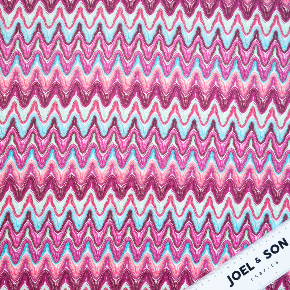 Pink & Blue Zig Zag Knit Printed Linen