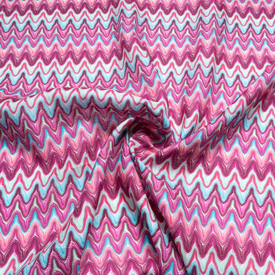 Pink & Blue Zig Zag Knit Printed Linen