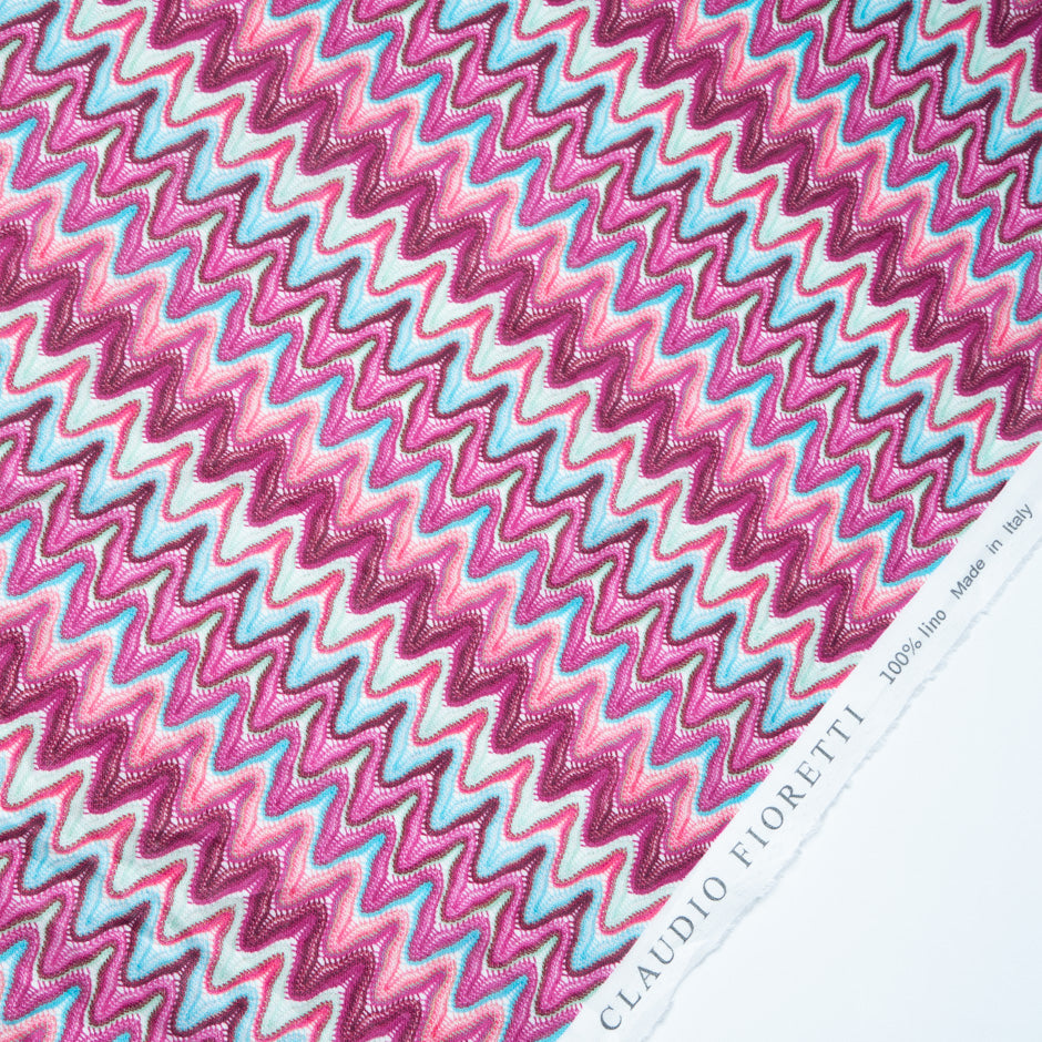 Pink & Blue Zig Zag Knit Printed Linen