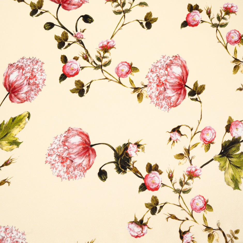 Pink Shaded Floral Printed Cream Silk Crêpe