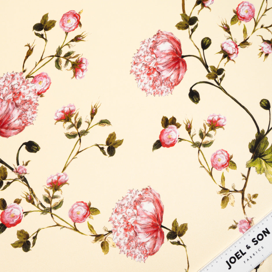 Pink Shaded Floral Printed Cream Silk Crêpe