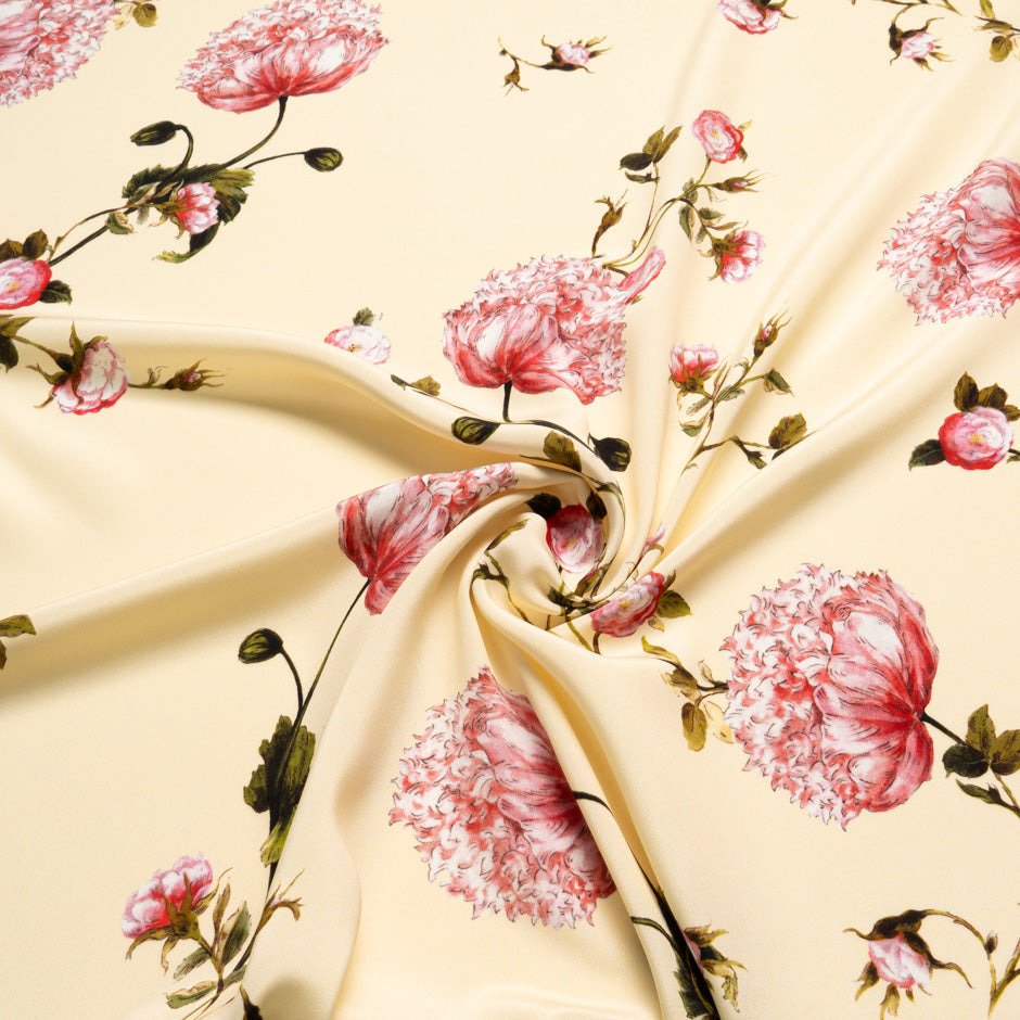 Pink Shaded Floral Printed Cream Silk Crêpe