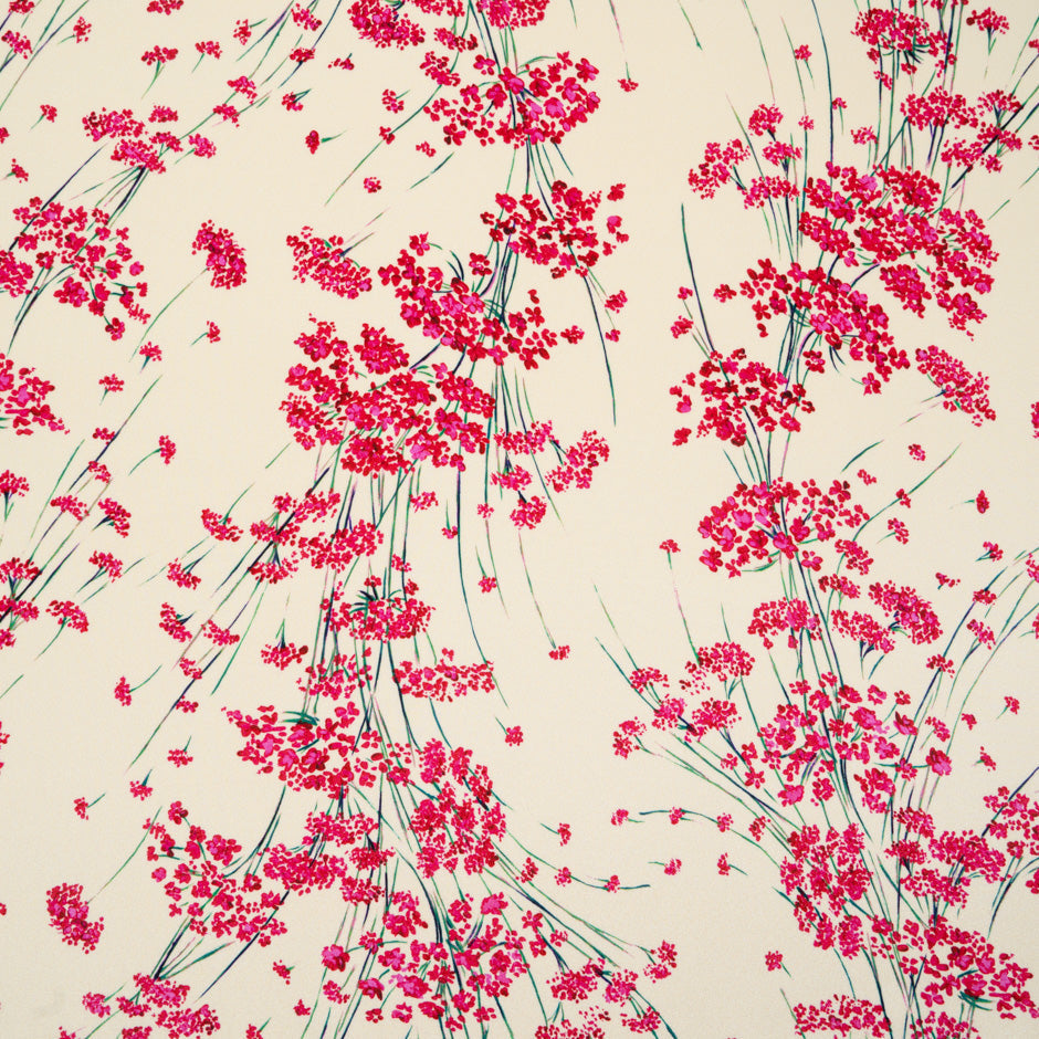 Deep Pink Floral Printed Vanilla Silk Crêpe