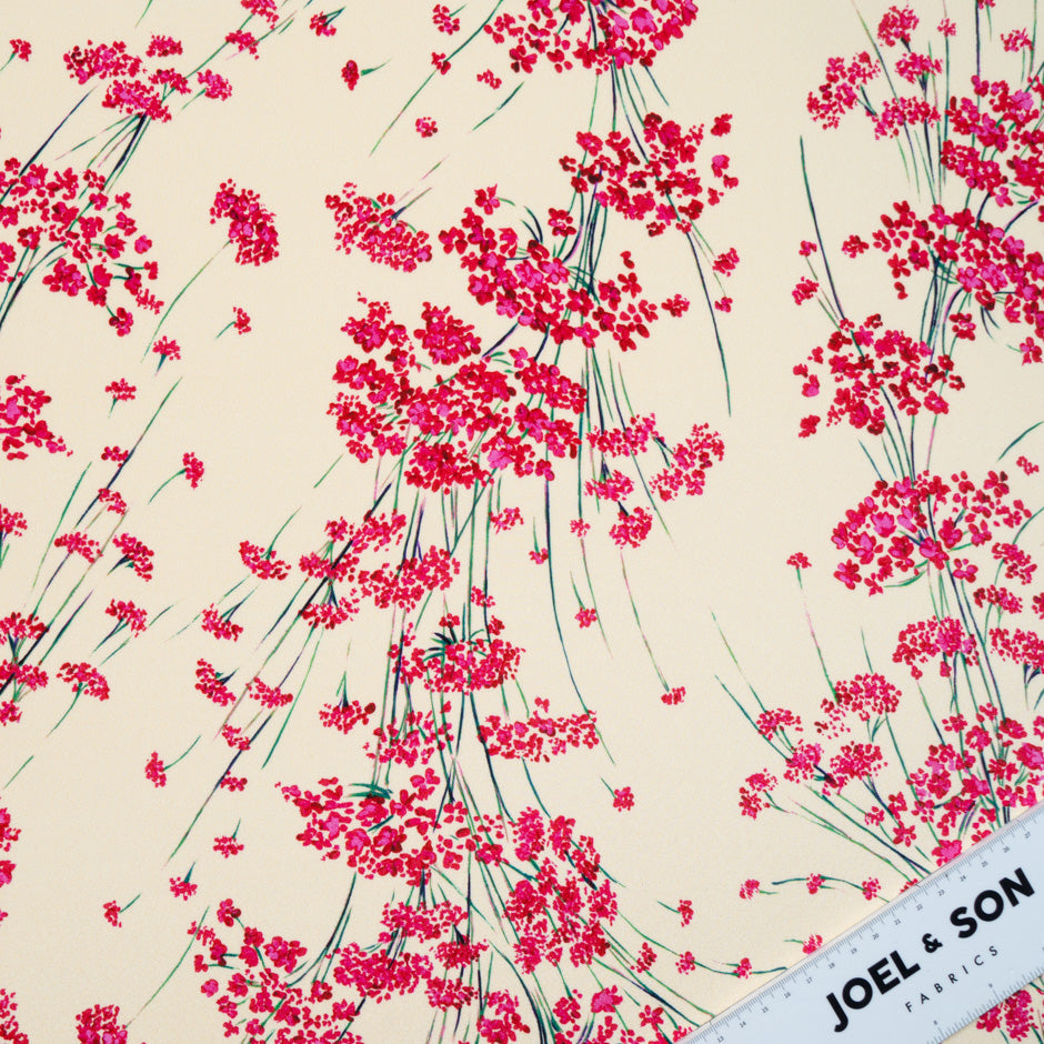 Deep Pink Floral Printed Vanilla Silk Crêpe